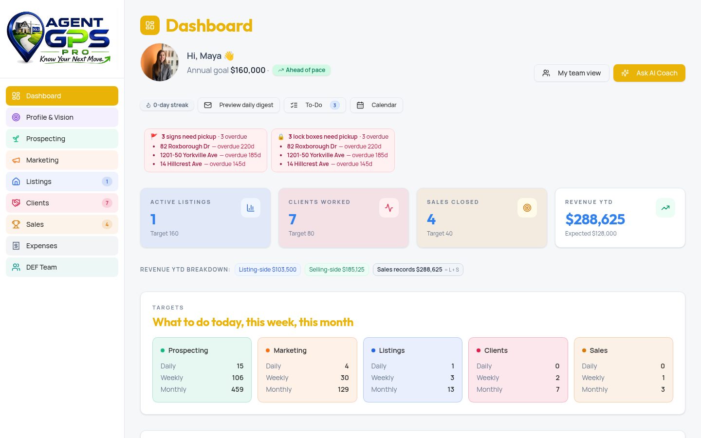 Agent GPS Pro dashboard